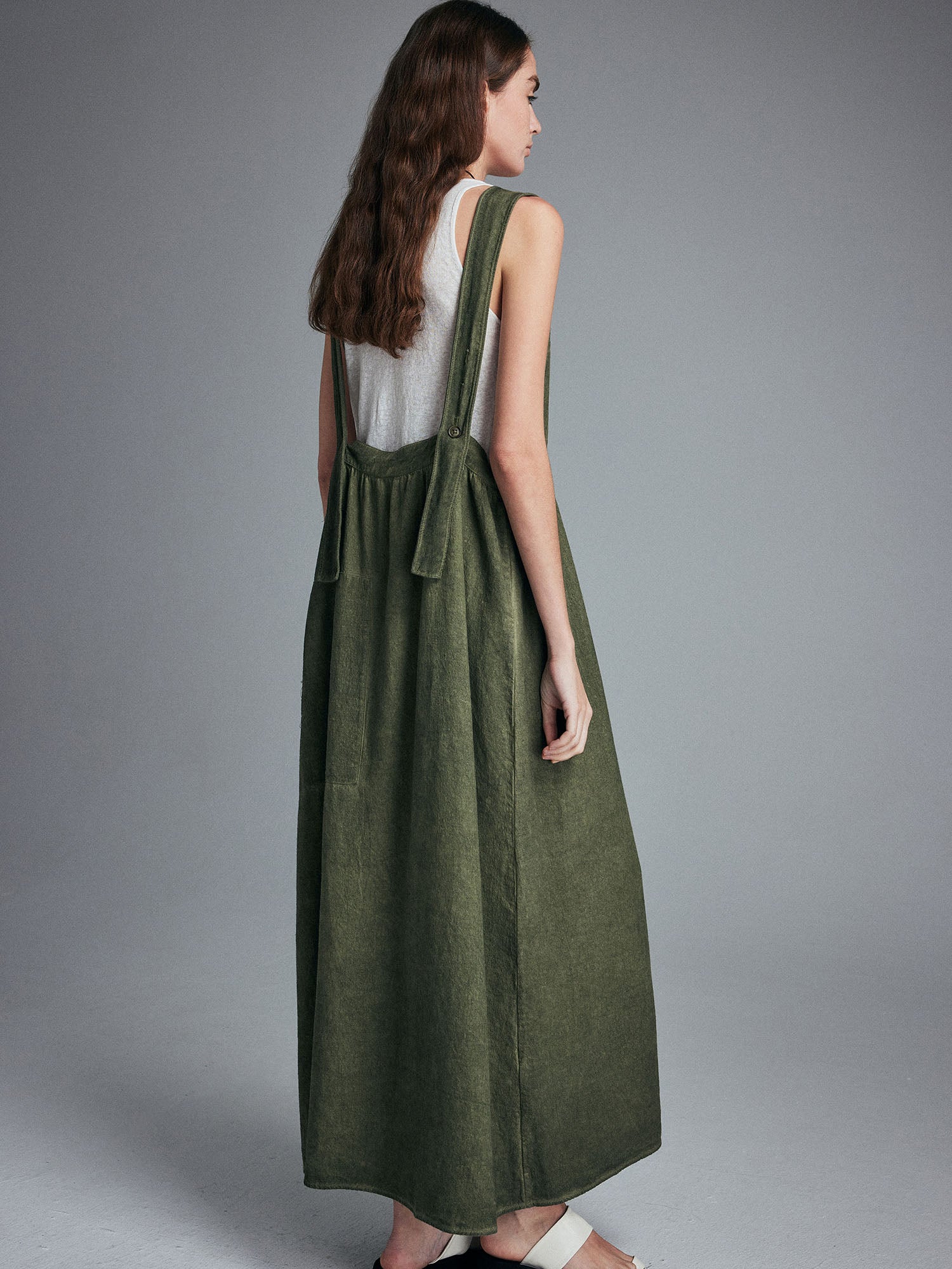 Custom-Made Plant-Dyed Linen Sleeveless Suspender Skirt