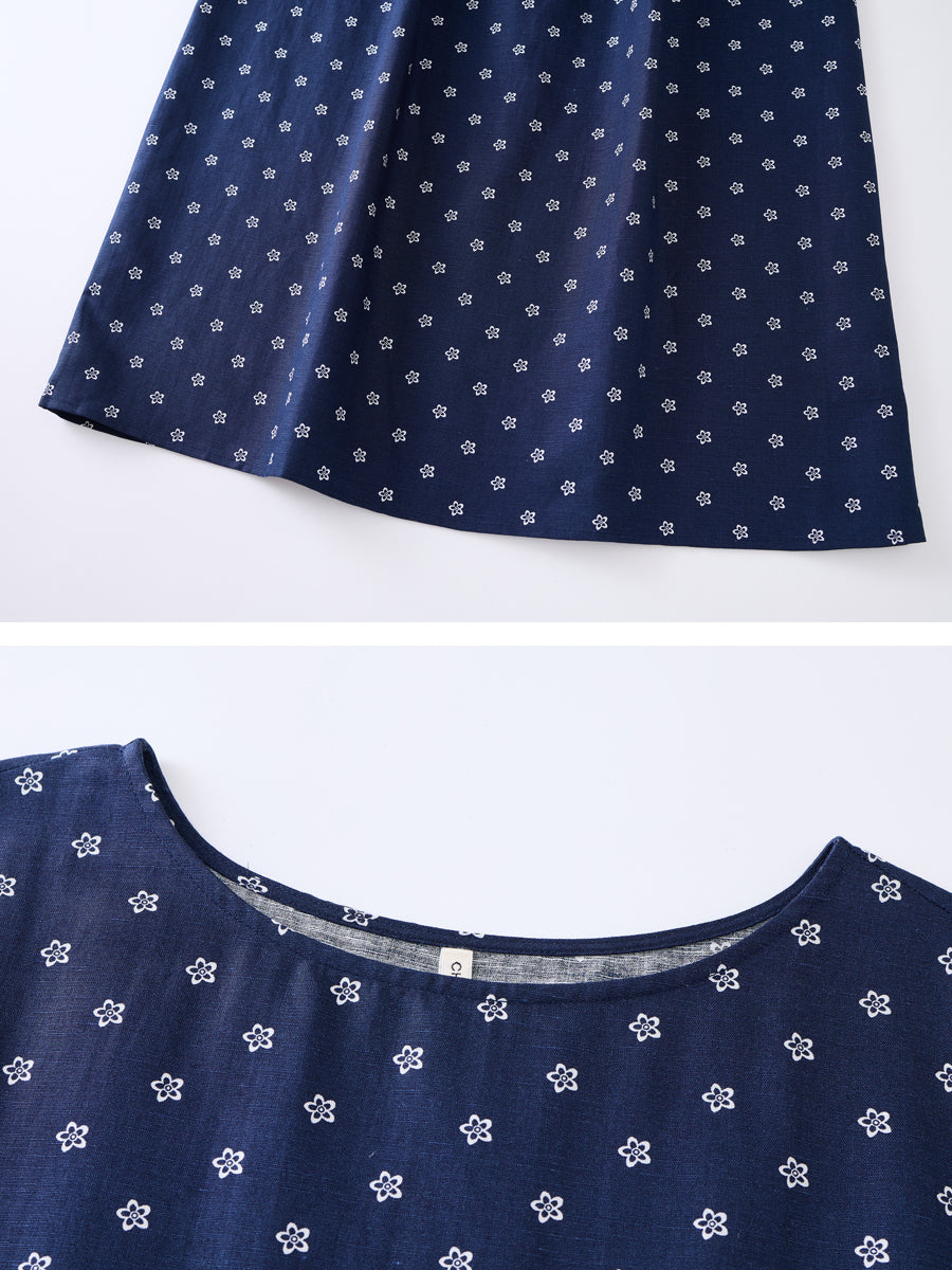 Linen Print Sleeveless Dress