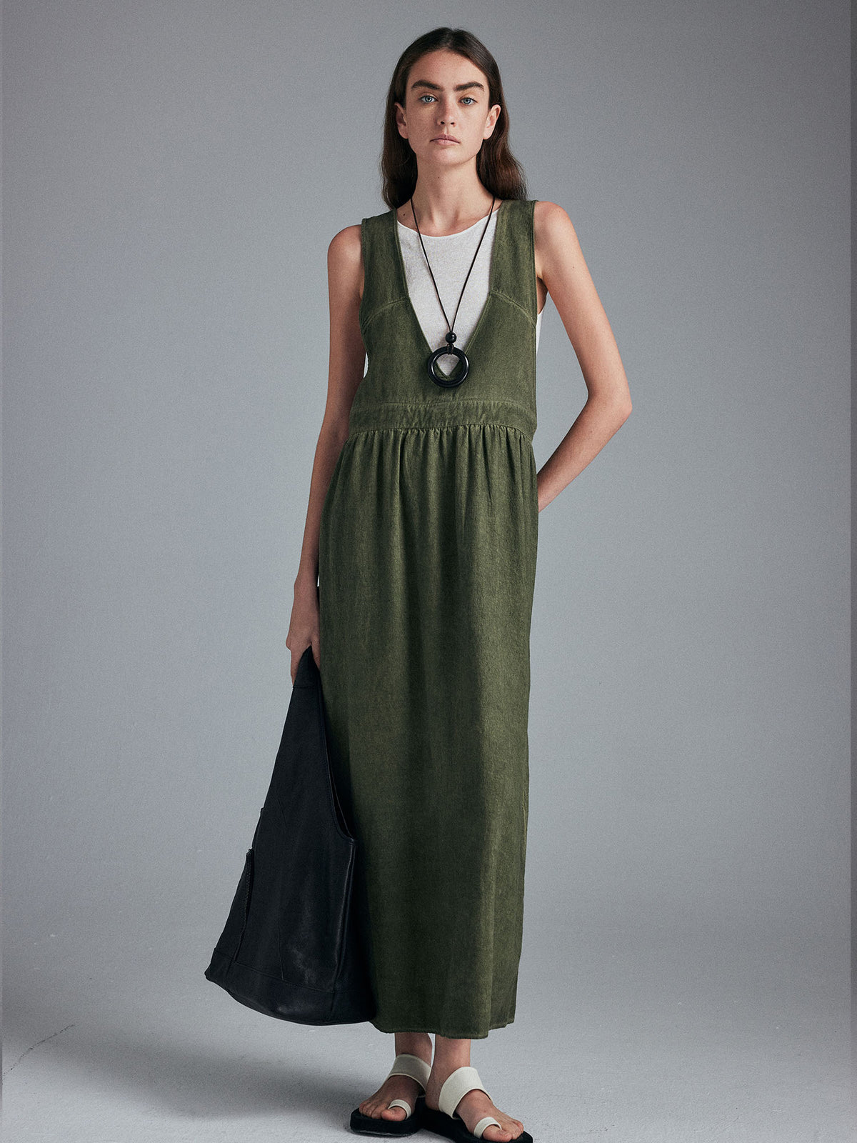 Custom-Made Plant-Dyed Linen Sleeveless Suspender Skirt